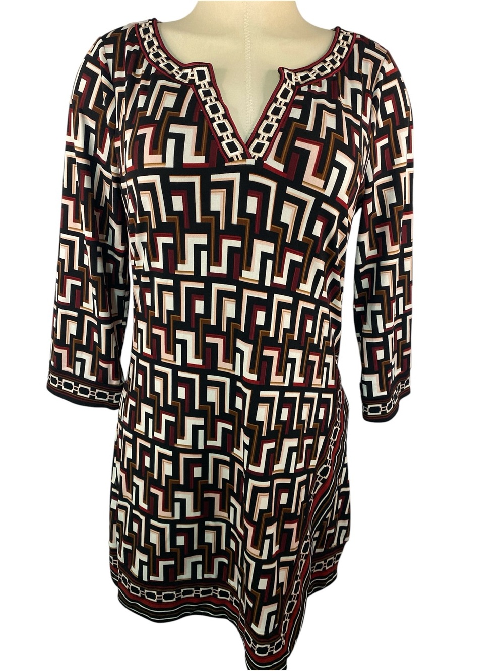 White House Black Market Geometric Print V-Neck Tunic Top Women’s Medium